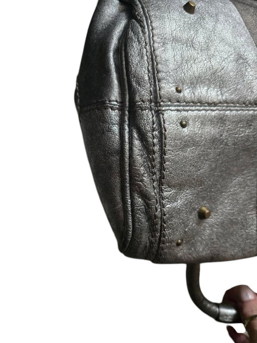 Auth RARE Chloe Paddington Two-Tone Metallic Silver gunmetal Leather Satchel COA - Picture 8 of 11